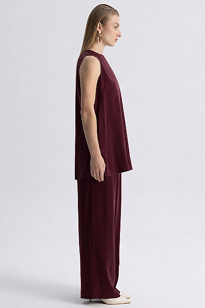 Yan Yırtmaçlı Kolsuz Tunik Bordo - 3