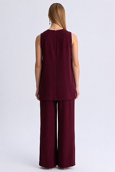 Yan Yırtmaçlı Kolsuz Tunik Bordo - 4