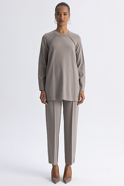Dar Paça Basic Triko Pantolon Vizon 