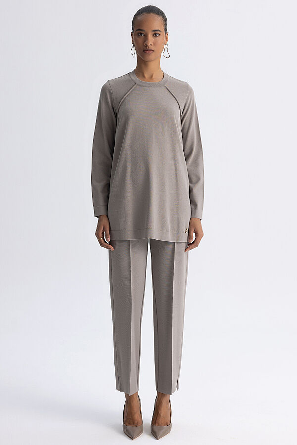 Dar Paça Basic Triko Pantolon Vizon - 1