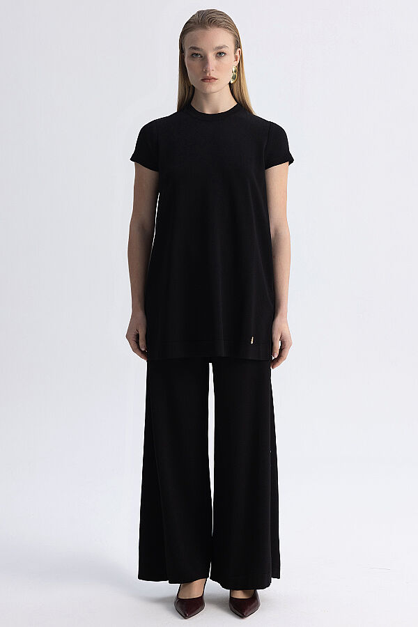  Bol Paça Basic Triko Pantolon Siyah - 7