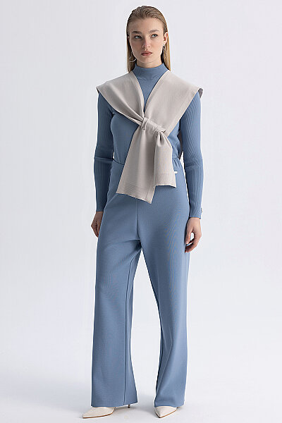Wide Leg Knitted Trousers Blue - MISS DALIDA