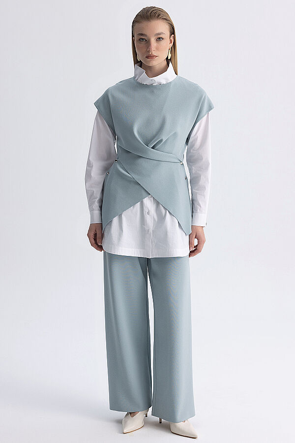  Geniş Paça Triko Pantolon Vizon - 1