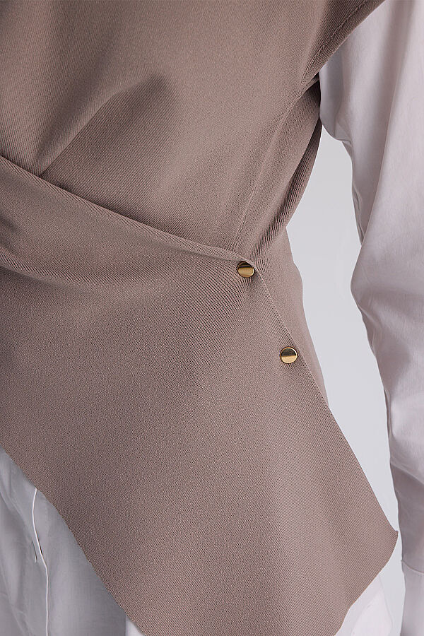  Geniş Paça Triko Pantolon Vizon - 6