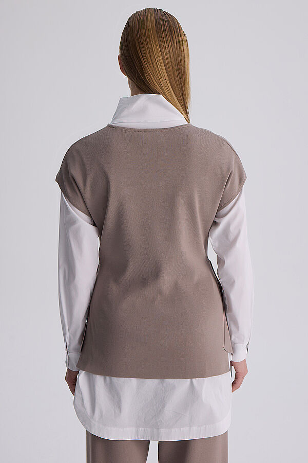  Geniş Paça Triko Pantolon Vizon - 8