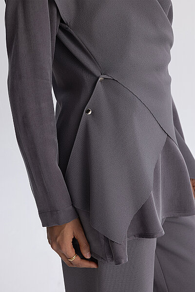  Geniş Paça Triko Pantolon Kurşun - 5