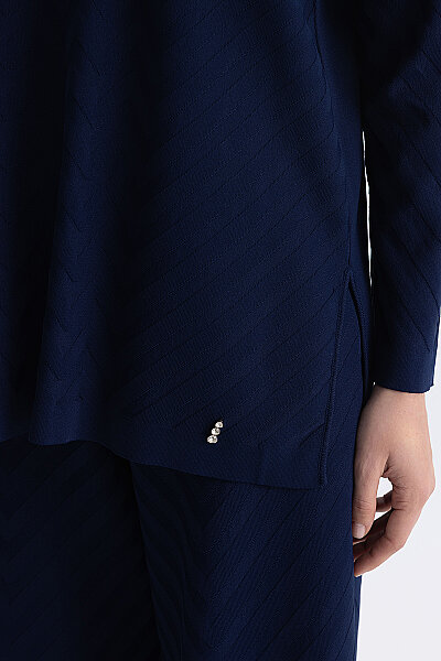 Zigzag Desenli Bol Paça Pantolon Lacivert - 3