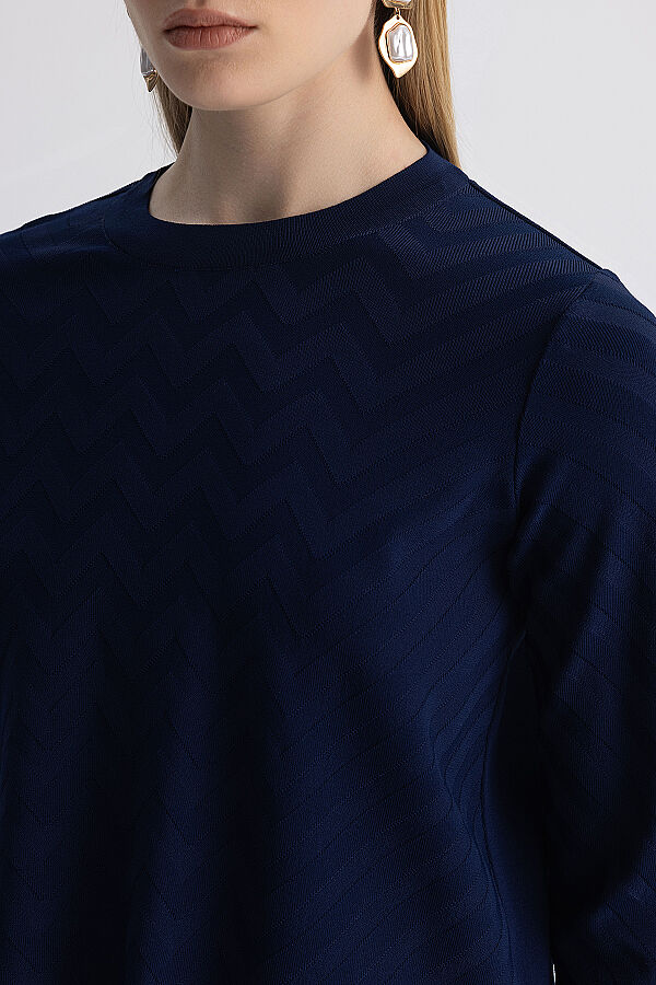 Zigzag Desenli Bol Paça Pantolon Lacivert - 4