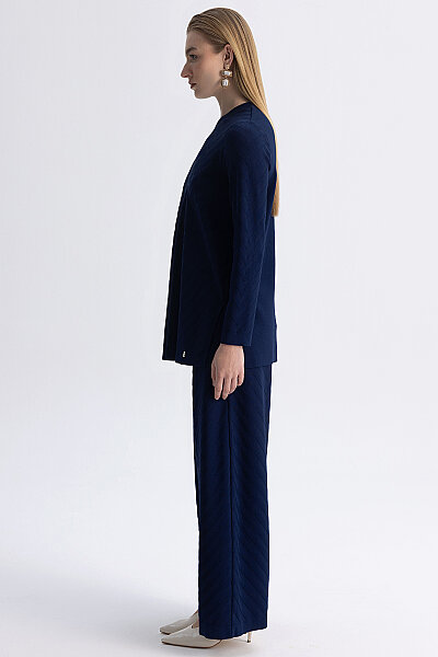 Zigzag Desenli Bol Paça Pantolon Lacivert - 6