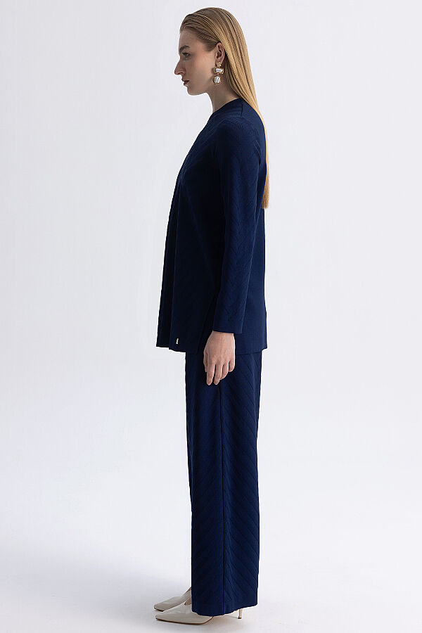 Zigzag Desenli Bol Paça Pantolon Lacivert - 6