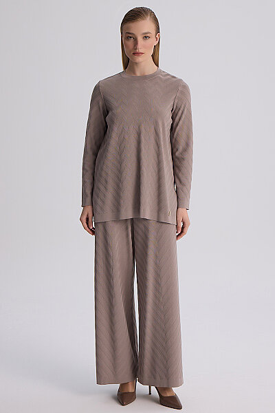 Zigzag Desenli Bol Paça Pantolon Vizon - MISS DALIDA
