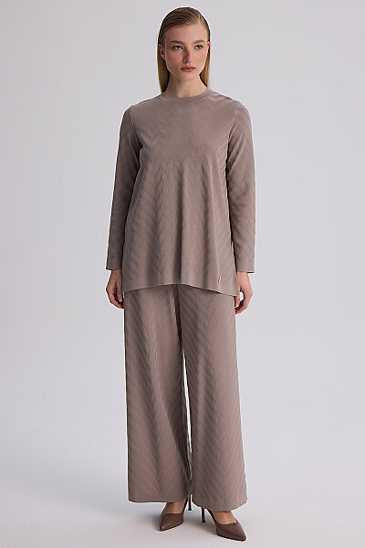 Zigzag Desenli Bol Paça Pantolon Vizon - MISS DALIDA (1)