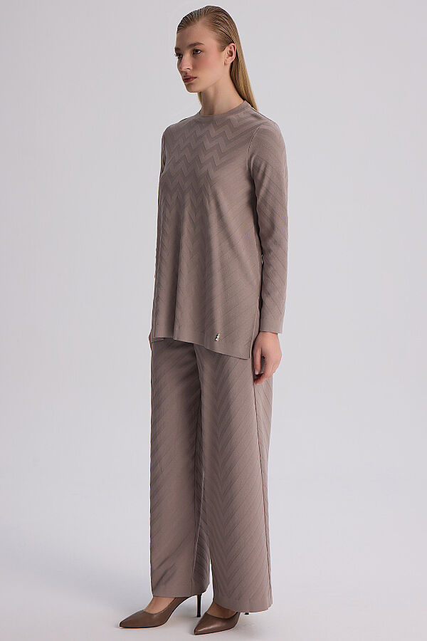 Zigzag Desenli Bol Paça Pantolon Vizon - 3