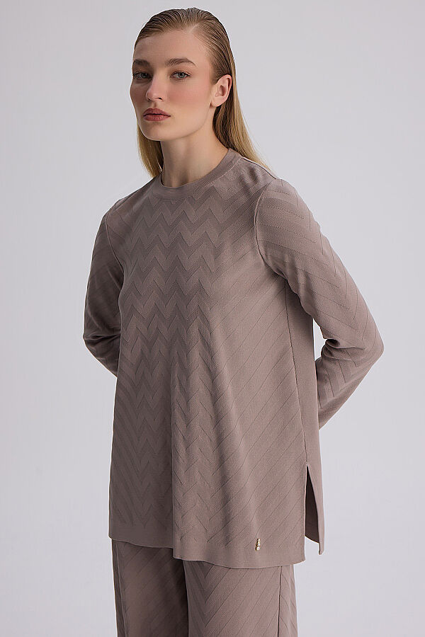 Zigzag Desenli Bol Paça Pantolon Vizon - 4