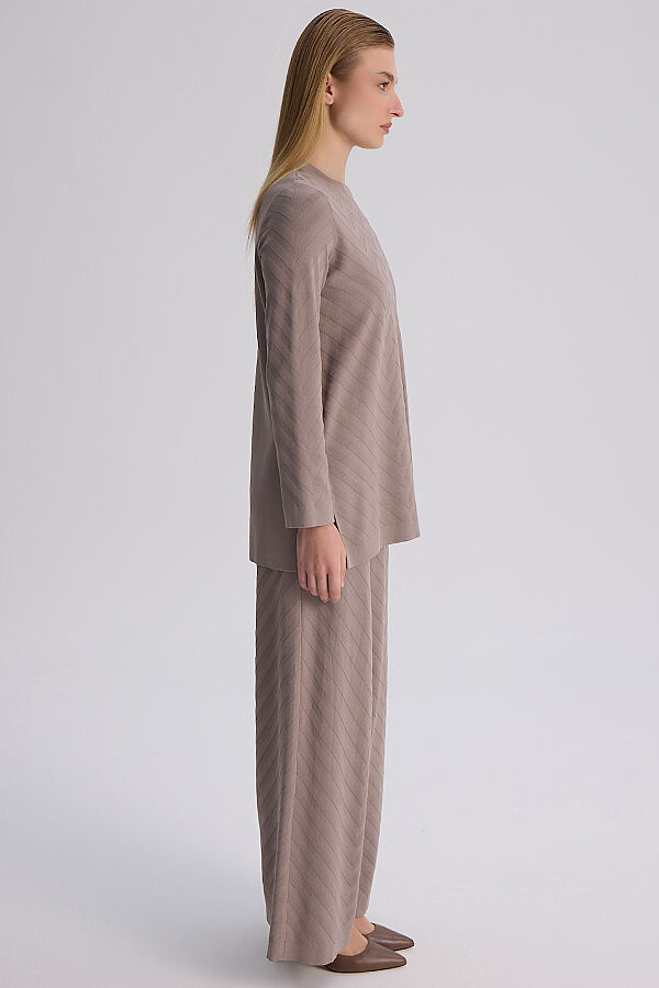 Zigzag Desenli Bol Paça Pantolon Vizon - 6