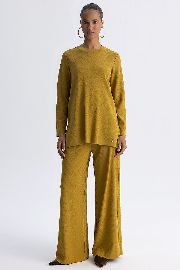 Zigzag Desenli Bol Paça Pantolon Olive - 1