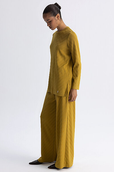 Zigzag Desenli Bol Paça Pantolon Olive - MISS DALIDA (1)