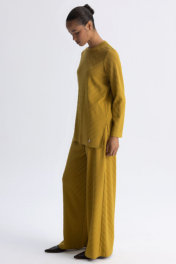 Zigzag Desenli Bol Paça Pantolon Olive - 2