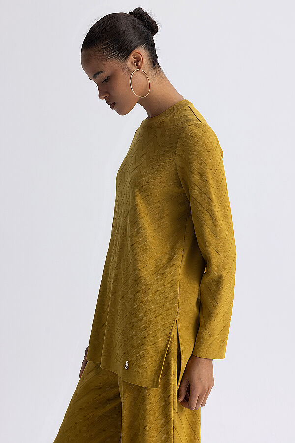 Zigzag Desenli Bol Paça Pantolon Olive - 3