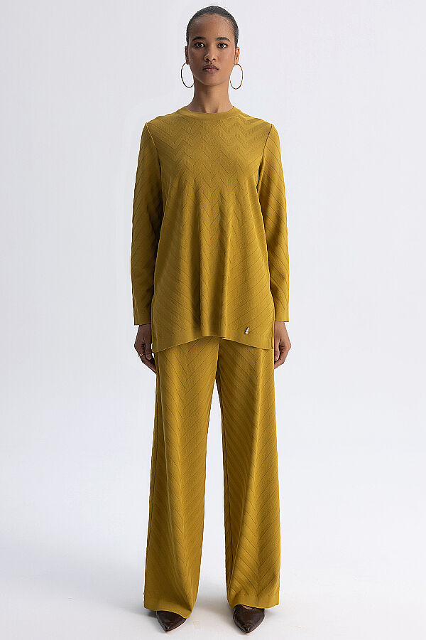 Zigzag Desenli Bol Paça Pantolon Olive - 4