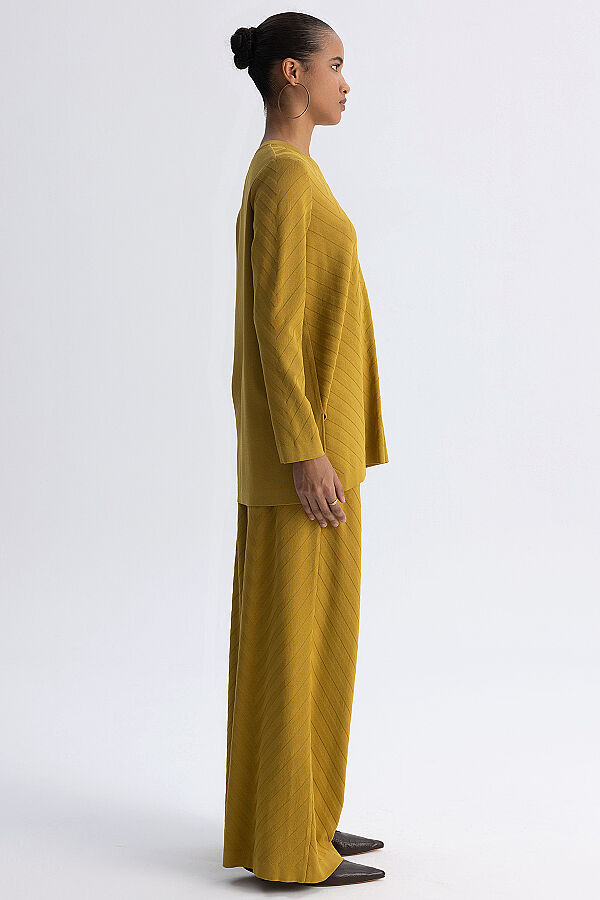 Zigzag Desenli Bol Paça Pantolon Olive - 6