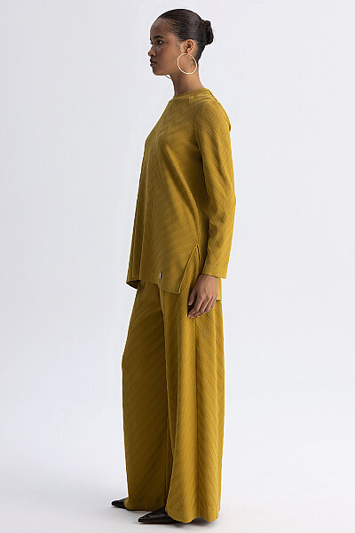 Zigzag Desenli Bol Paça Pantolon Olive - 8