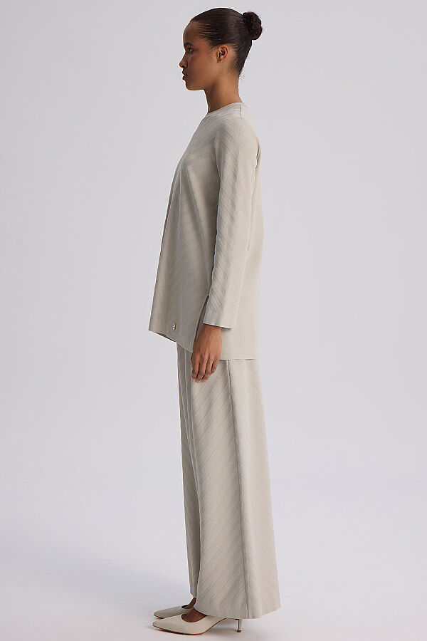 Zigzag Desenli Bol Paça Pantolon Taş - 5