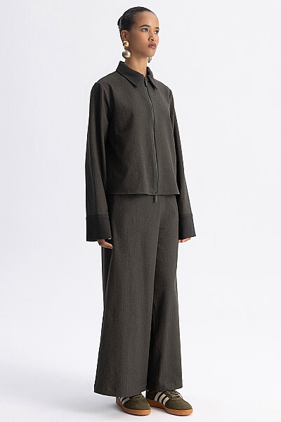 Geniş Paça Denim Pantolon Yeşil - 3