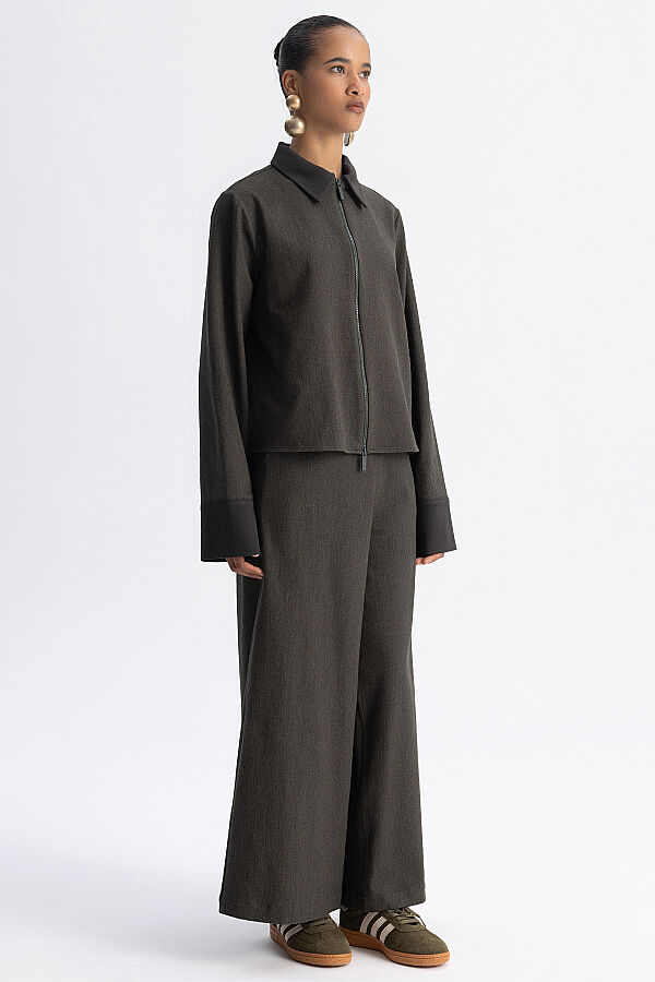 Geniş Paça Denim Pantolon Yeşil - 3