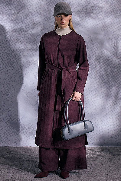 Geniş Paça Denim Pantolon Bordo 