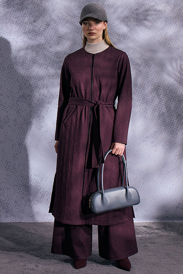 Geniş Paça Denim Pantolon Bordo - 2