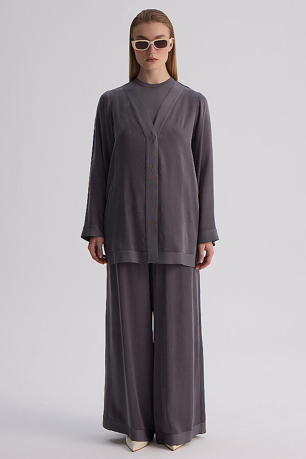 Geniş Paça Klasik Pantolon Kurşun - 4