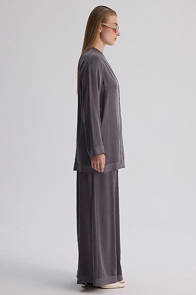 Geniş Paça Klasik Pantolon Kurşun - 5