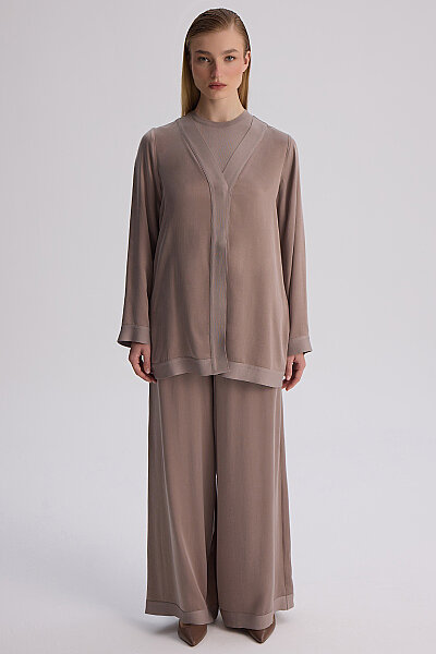 Geniş Paça Klasik Pantolon Vizon - 4