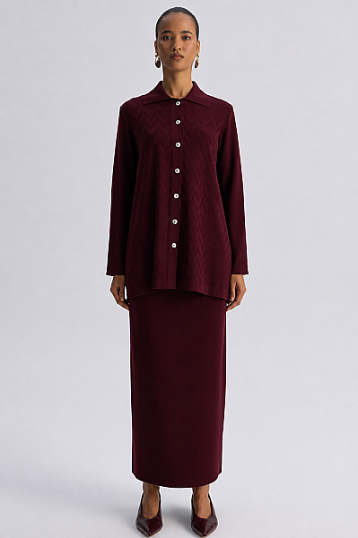 Zigzag Desenli Triko Ceket Bordo 