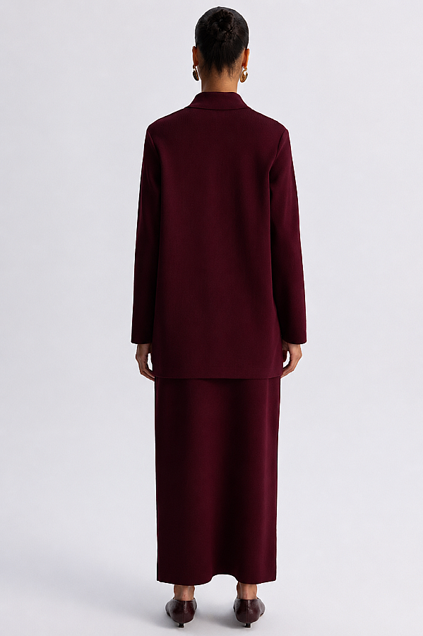 Zigzag Desenli Triko Ceket Bordo - 2