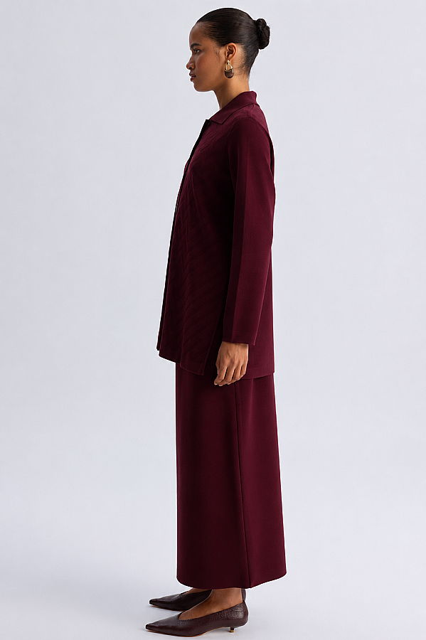 Zigzag Desenli Triko Ceket Bordo - 3