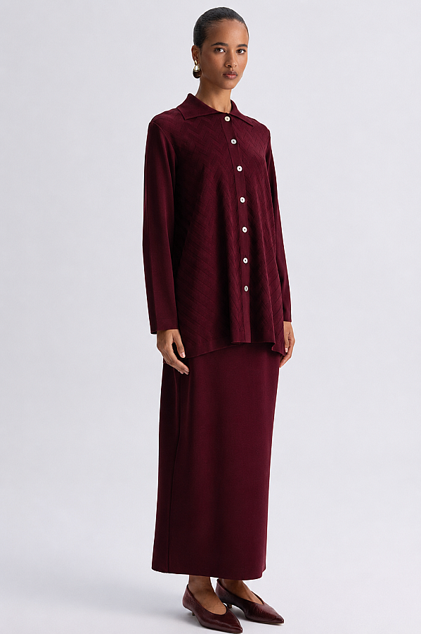 Zigzag Desenli Triko Ceket Bordo - 4