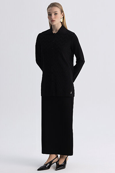 Zigzag Desenli Triko Ceket Siyah - 3