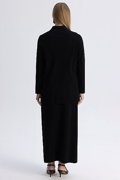 Zigzag Desenli Triko Ceket Siyah - 9