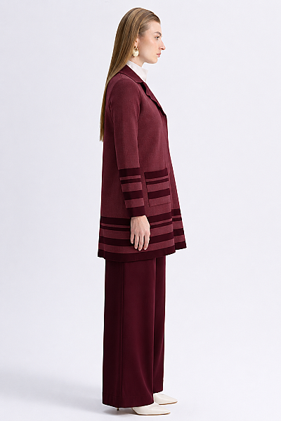 Kontrast Renkli Uzun Touch Me Ceket Bordo - 3