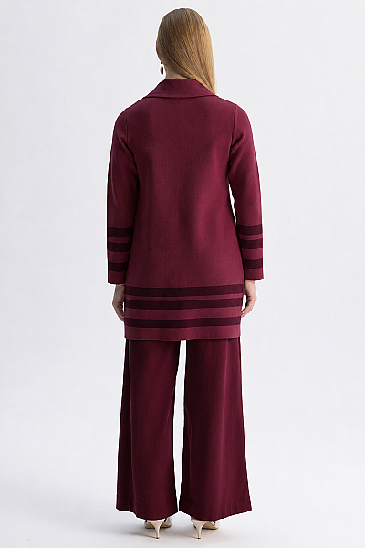 Kontrast Renkli Uzun Touch Me Ceket Bordo - 4