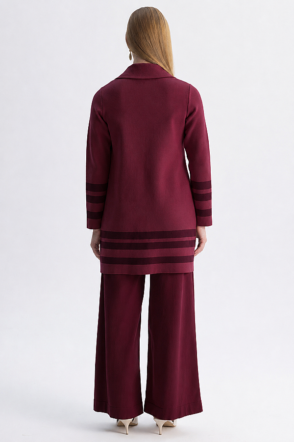 Kontrast Renkli Uzun Touch Me Ceket Bordo - 4