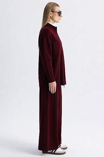 Kontrast Renkli Uzun Touch Me Ceket Bordo - 3