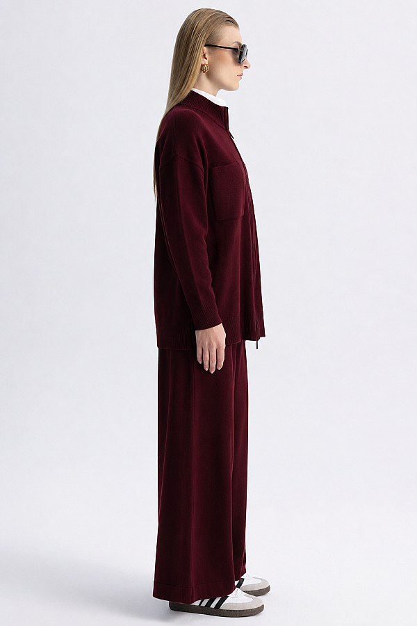 Kontrast Renkli Uzun Touch Me Ceket Bordo - 3