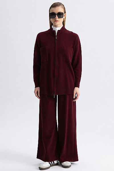 Kontrast Renkli Uzun Touch Me Ceket Bordo - 4