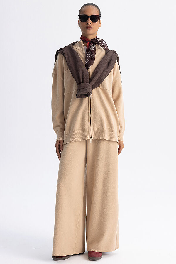 Kontrast Renkli Uzun Touch Me Ceket Camel - 1