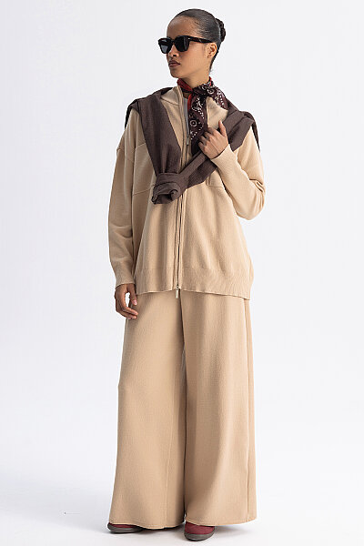 Kontrast Renkli Uzun Touch Me Ceket Camel - MISS DALIDA (1)