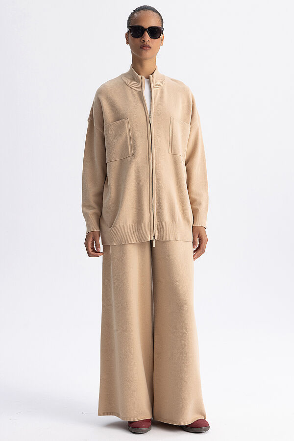 Kontrast Renkli Uzun Touch Me Ceket Camel - 3