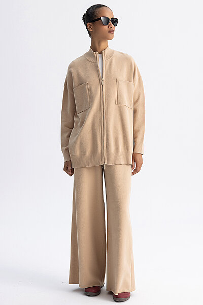 Kontrast Renkli Uzun Touch Me Ceket Camel - 4